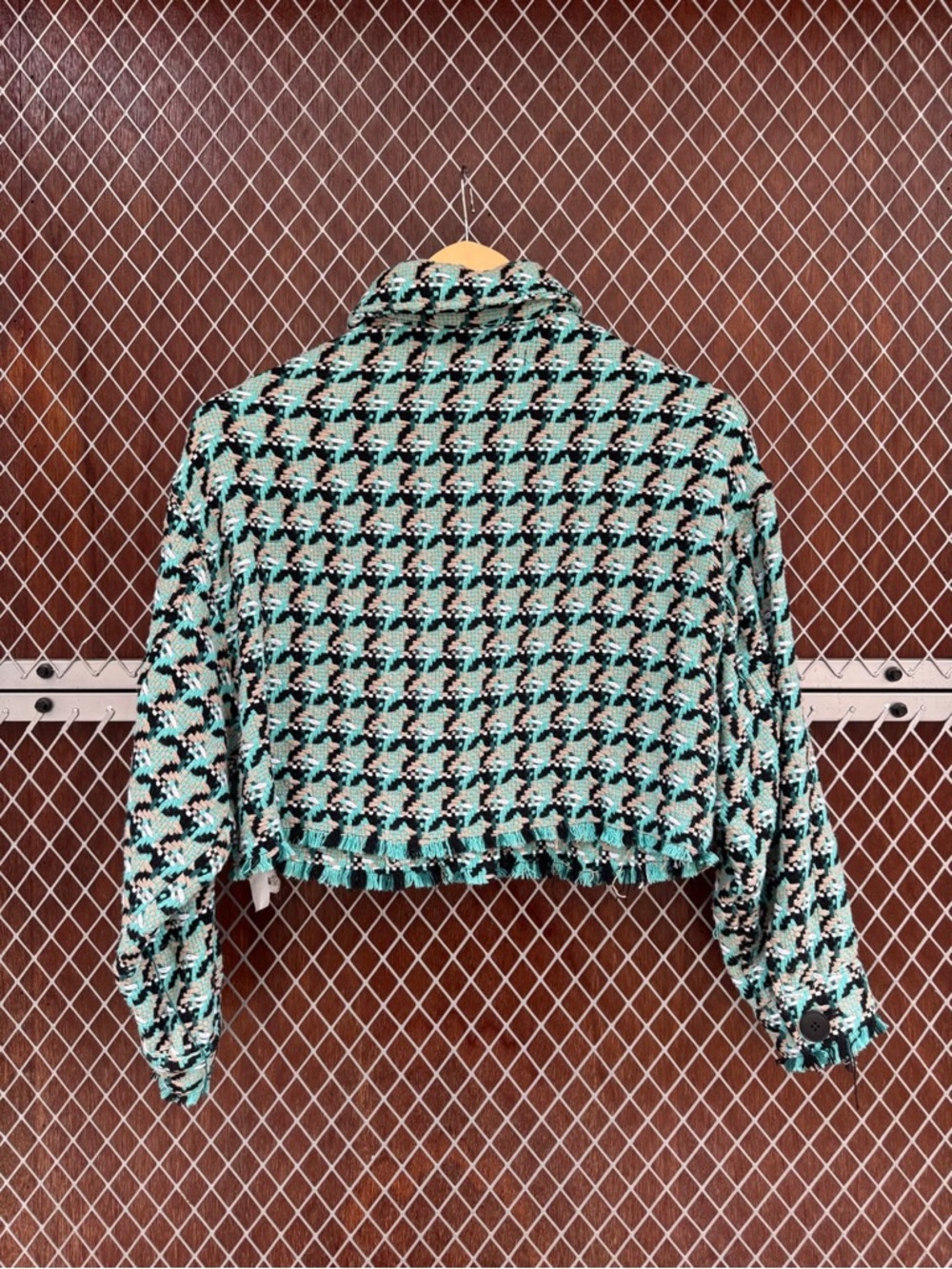 ZARA Textured Houndstooth Tweed 2 Piece Coord Matching Set Jacket Skirt Chanel 💚 - Picture 15 of 16